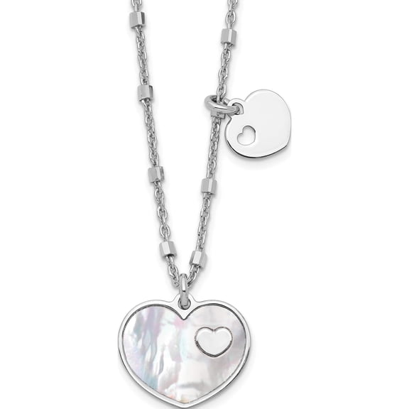 Sterling Silver Rhodium-Plated Mother Of Pearl Heart With 1 In Ext Necklace Made Italy qg6208-15.5