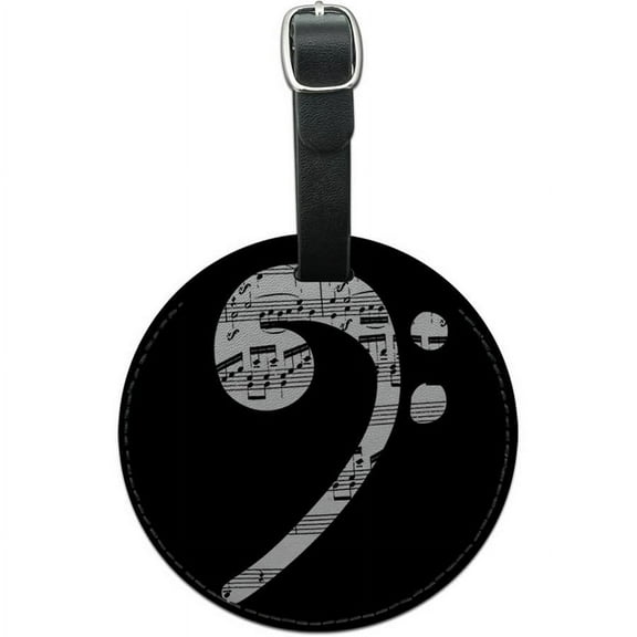 Sheet Music Bass Clef Music Round Leather Luggage ID Tag Suitcase Carry-On
