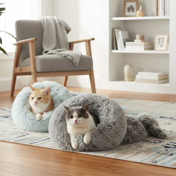 Cama para gatos, alfombra para mascotas, saco de dormir semicerrado para perros pequeños y gatos pequeños | Tela de poliéster cálida y acogedora | Cama para mascotas otoño-invierno | Lavable 55x50cm