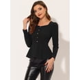 thumbnail image 5 of INSPIRE CHIC Blouse à Encolure Carrée pour Femme, Boutons devant, Basque, Tricot, Manches Longues, Noir, TG, 5 of 5