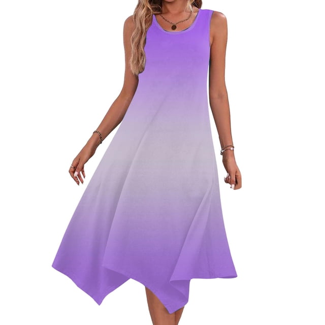 JMKQLZ Womens Dresses Sleeveless Round Neck Drawstring Casual Ruffle A-Line Mini Dress