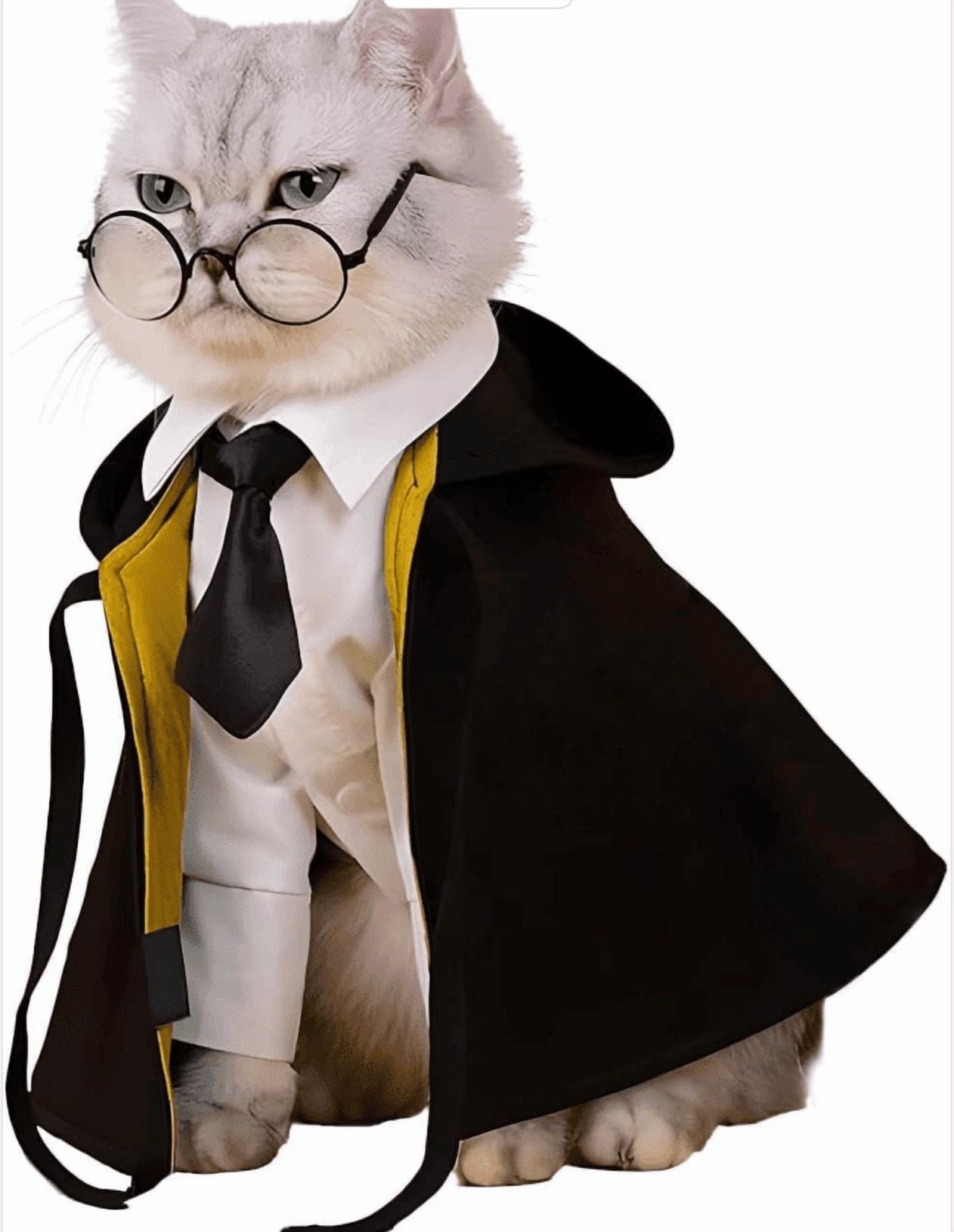 Cat Halloween Costume, Pet Wizard Costumes Mantle Magician Cosplay Clothes with Bowtie & Glasses Set, Festival Party Apparel for Small Pets Cats Dogs