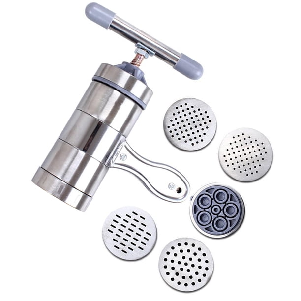 Advancent Prensa Manual con agarre ergonómico para Pasta, duradera, resistente al óxido, fácil operación, utensilios de cocina, herramientas para hacer Cocina y Comedor Plata 5 cabezas de molde Advancent HA024119-01
