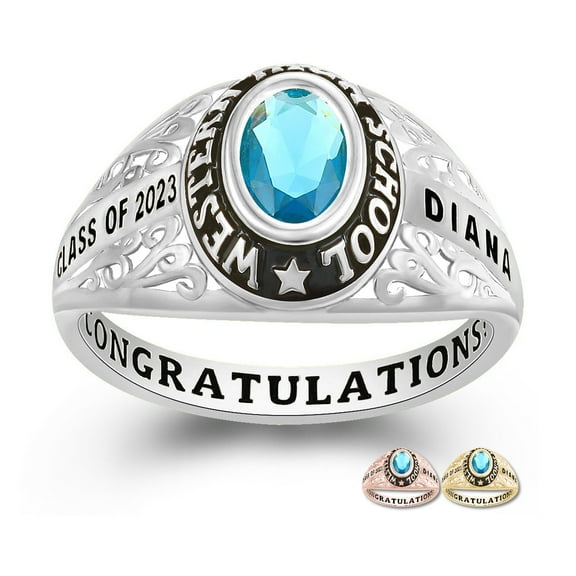 Mementos PJM Customized Sterling Silver Class Rings for Women High School College-Platinum-Filigree
