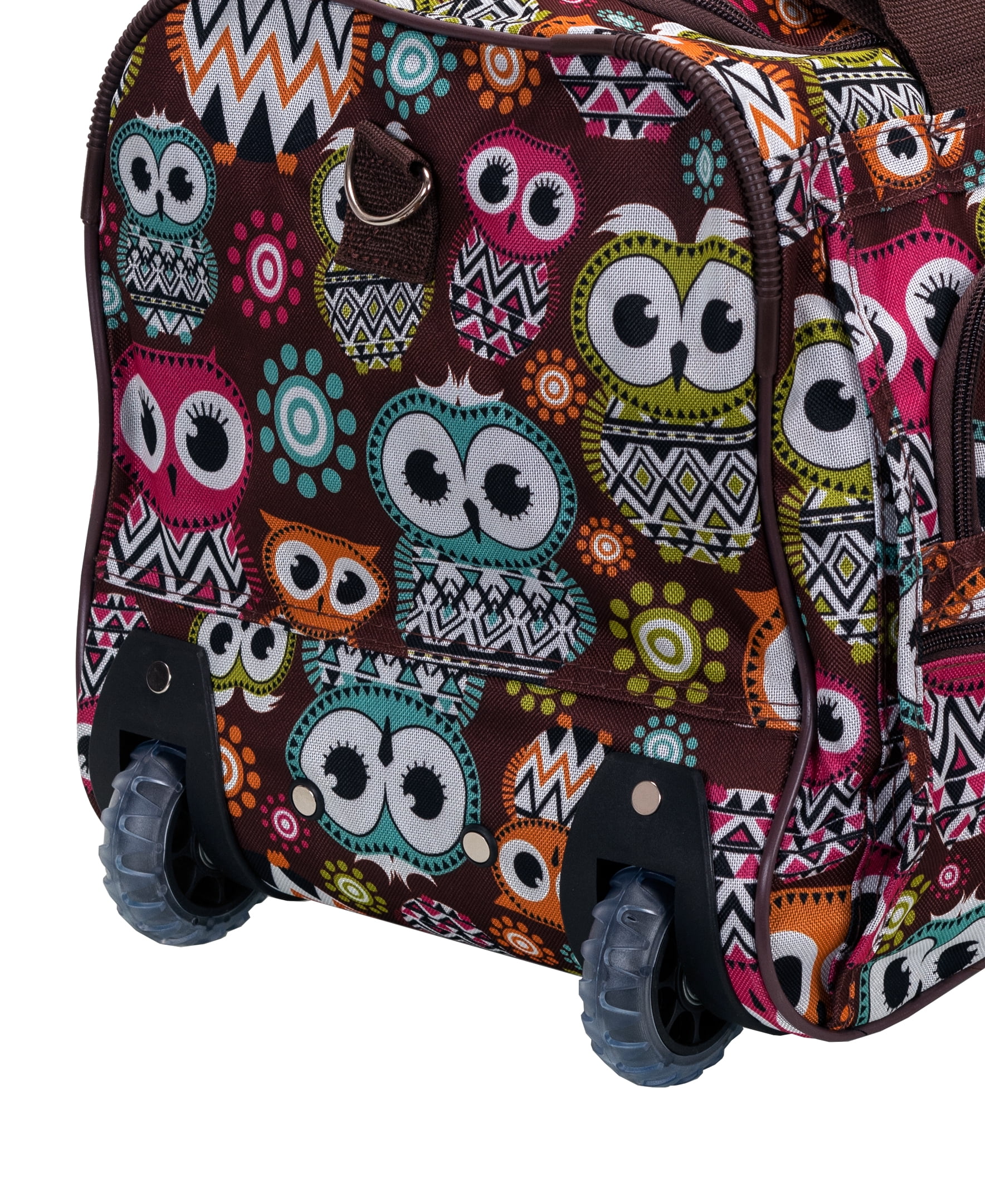 Rockland Adult Adjustable, Shoulder Strap, Handle, Pocket, Wheeled Travel Duffel Bags, Owl