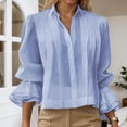 thumbnail image 2 of Women's Dressy Tops Spring Puff Long Sleeve Button Down Solid Color Fashion Shirts Work Business Blouses Lapel Collared, 2 of 6