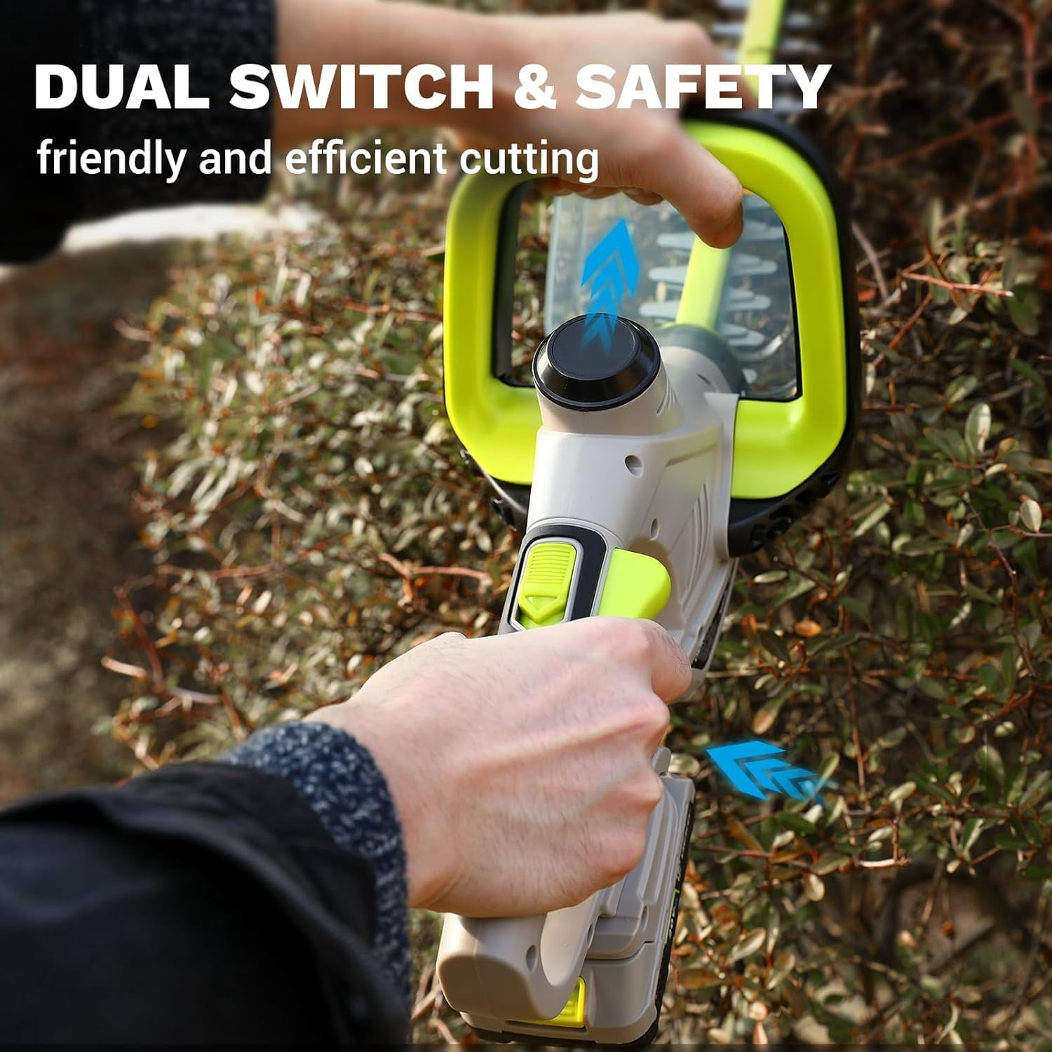 20V Cordless Hedge Trimmer with Battery, 20-Inch Dual Action Steel Blade for Garden and Lawn