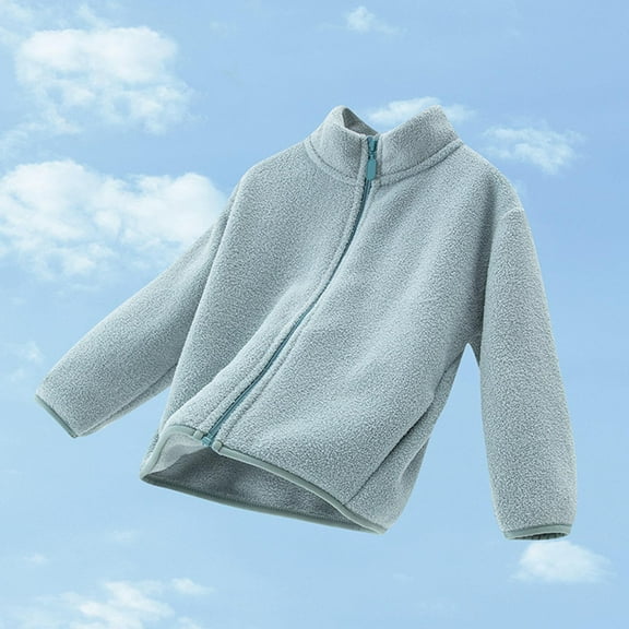 AUNVITO Kids 1-12Y Warm Fleece Jacket with Pockets & Zipper Stand Collar Full Sleeves Elastic Cuffs Soft Cozy Casual Outerwear