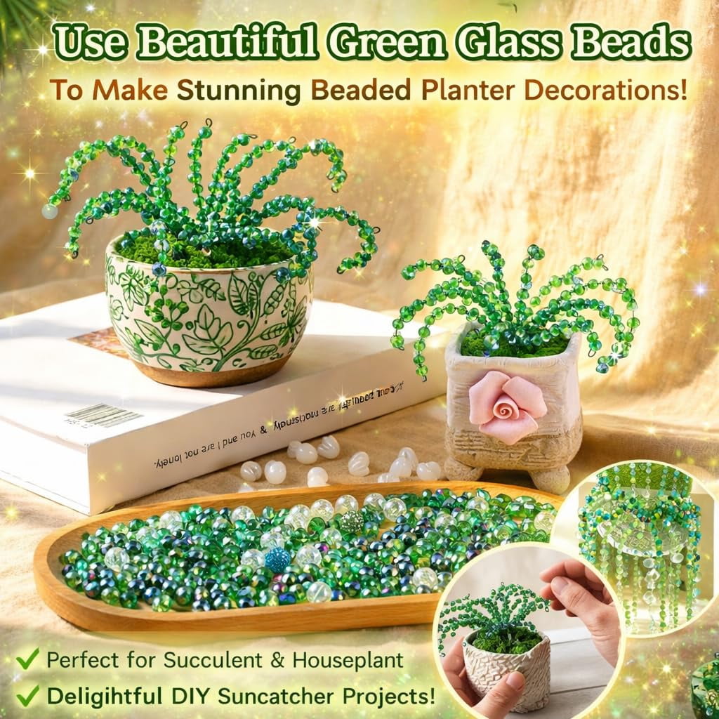 2026 Upgrade 5500 Pcs DIY Beaded Plant Kit, Green Beads for Beaded Plants, Forever Plant Kit for DIY Plant Making, Leaf Beads for Jewelry Making, for Jewelry Making DIY Craft