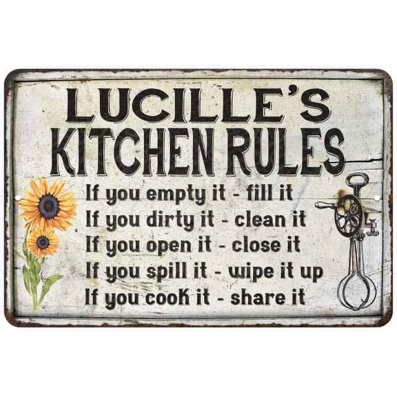 Lucille's Kitchen Rules Chic Sign Vintage Decor 8 x 12 High Gloss Metal 208120032148