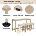 thumbnail image 6 of GZXS 59" Long Sofa Table with Power Outlet & 3 Stools, 4-Piece Farmhouse Bar Height Table Set with USB/Type-C Ports, Versatile Console Table & Dining Set for Living Room & Kitchen (Light Oak), 6 of 10