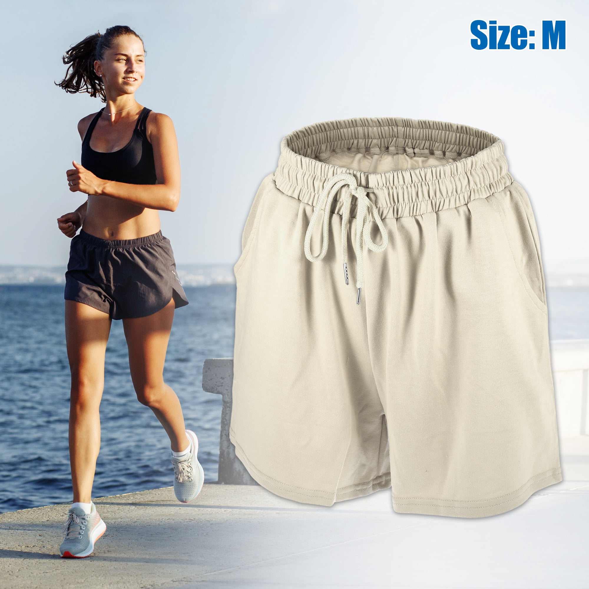 Unique Bargains Women's Flowy Running Shorts High Waisted Workout Shorts Khaki Size M