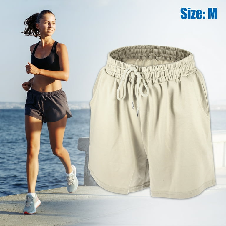 Unique Bargains Women s Flowy Running Shorts High Waisted Workout Shorts Khaki Size M