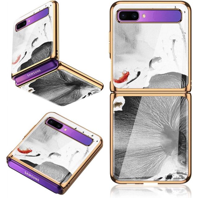 HAHDAXIA Cute Case for Samsung Galaxy Z Flip,Smooth Tempered Glass +PC Hard Cover with Cute Lotus Pattern Gold Plating Bumper Shock-Proof Protection Case for Galaxy Z Flip 5G 2020 (Lotus Carp