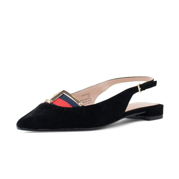Cecelia New York Jacqueline Womens Flats Slingback Pointed Toe Sling Back Shoes (BLACK SUEDE, 9.5)