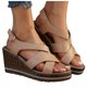 thumbnail image 3 of Bmisegm Women's Summer Fashion Open Toe Leather Wedged Sandals Outdoor Lightweight Clasp Sandals Sandals Women Summer Khaki 8, 3 of 7