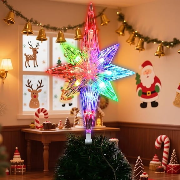 Christmas Tree Topper,Bethlehem Star Tree Topper(12 Inch 10 Lights RGB),Color Change Star Christmas Tree Topper