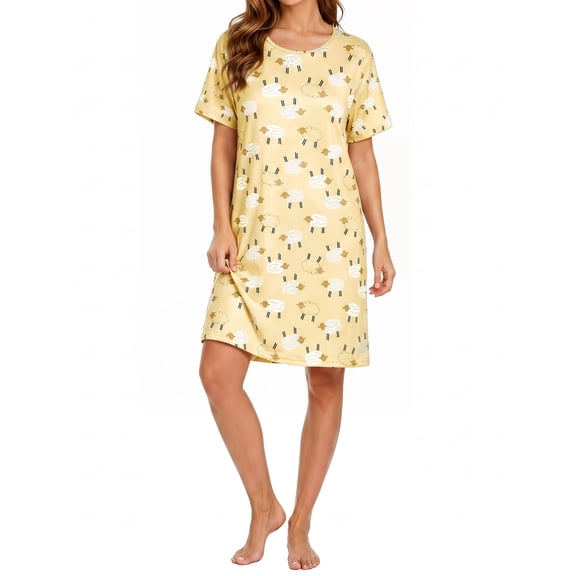 DAKIMOE Nightgowns for Women Soft Short Sleeve Night Shirts Womens Print Sleep Shirts Loose Comfy Pajamas Sleepwear