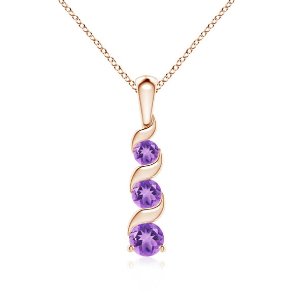 ANGARA Natural Channel-Set Round Amethyst Three Stone Journey Pendant in 14K Rose Gold for Women (Size-4mm) | February Birthstone, Anniversary, Jewelry Gift for Women | Natural Amethyst Necklace