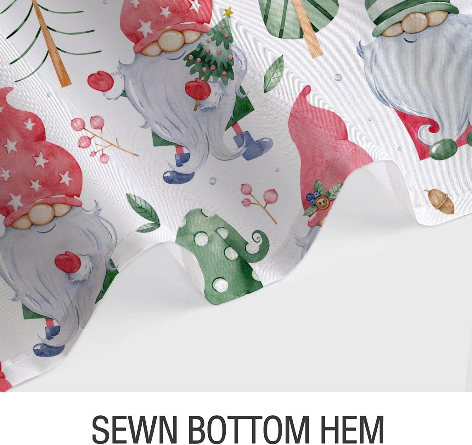 Farmhouse Christmas Shower Curtain Cute Gnomes, Gnomes Holding Xmas Gifts Bathroom Curtain Christmas Pine Tree, Winter Holiday New Year Bathroom Decorations with Hooks 72x72IN