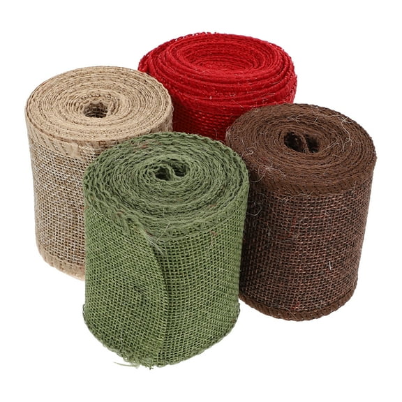 Wrapping Burlap Ribbon Christmas 4 Rolls Linen Webbing Flowers Strap Sewing Decor Ribbons for Making Ties Xmas DIY
