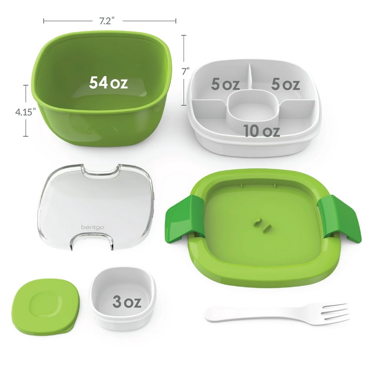 Bentgo® Salad - Stackable Lunch Container with Large 54-oz Salad Bowl,  4-Compartment Bento-Style Tray for Toppings, 3-oz Sauce Container for  Dressings, Built-In Reusable Fork & BPA-Free (Blue) 