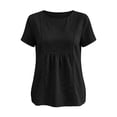 thumbnail image 6 of Yrmaups Loose Fit Short Sleeve T Shirt for Women Plus Size, Casual Round Neck Blouse, Everyday Soft Stretch Tee for Party Travel Office Daily Wear, Black M, 6 of 7