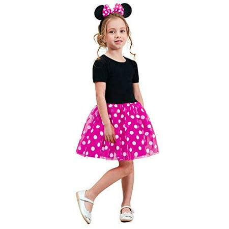 Baby Girl Carnival Dress Children Party Tulle Polka Dot Dress Kids Cosplay Pageant Fancy Costume Mouse Ears Headband?2-3 Yrs,Pink
