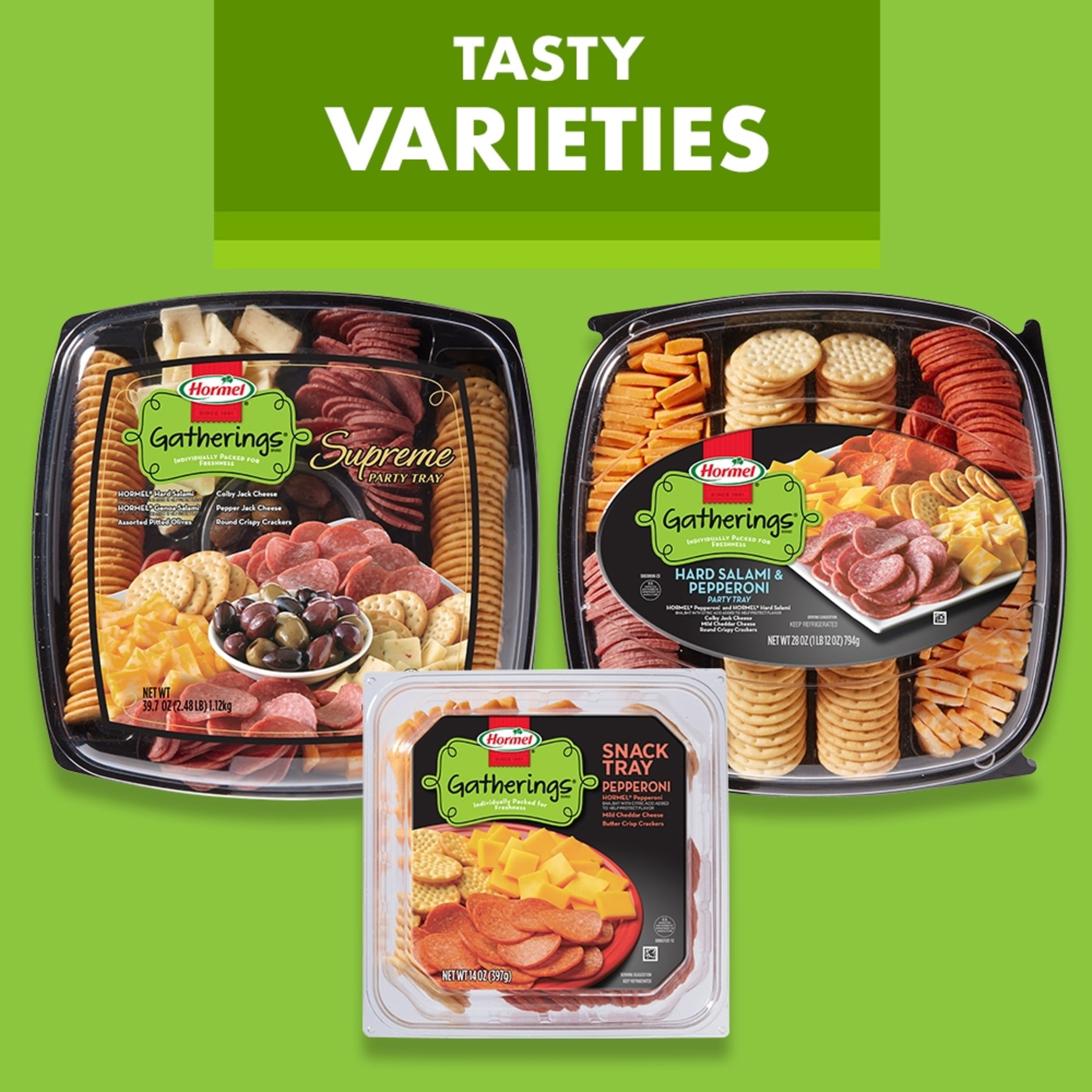 HORMEL GATHERINGS Pepperoni with Cheese and Crackers, Refrigerated, 14 oz Plastic Tray