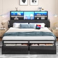 thumbnail image 4 of EnHomee Metal Bed Frame with 3-Tier Headboard Full Size Metal Bed Frame with 2 Underbed Drawers & 2 Bedside Fabric Drawers & LED Lights & Charge Station,Black, 4 of 9
