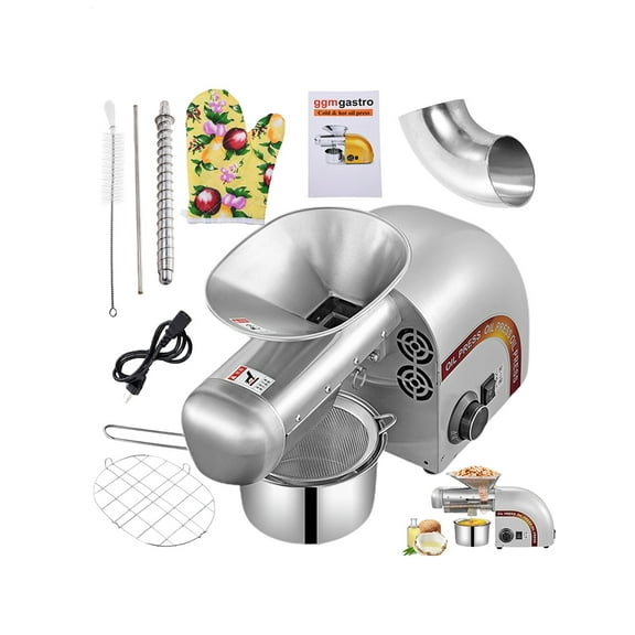 Industrial Oil Expeller Press 1800W, Temperature Control 32°F-572°F, Stainless Steel Construction for High-Yield Olive & Amaranth Seed Oil in Commercial Kitchens (Gray)