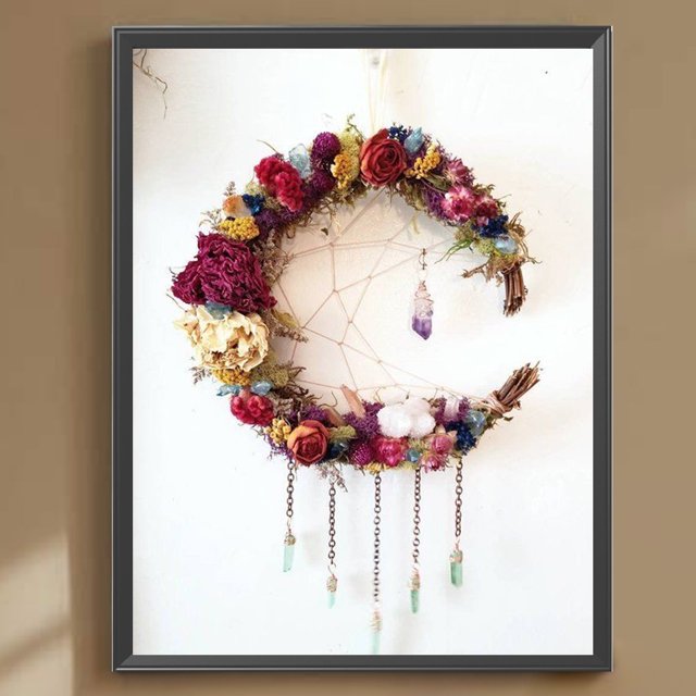 Cuadros Decorativos 5D bricolaje taladro redondo completo diamante pintura atrapasueños flor Kit decoración del hogar (2) Wdftyju embutido en tela