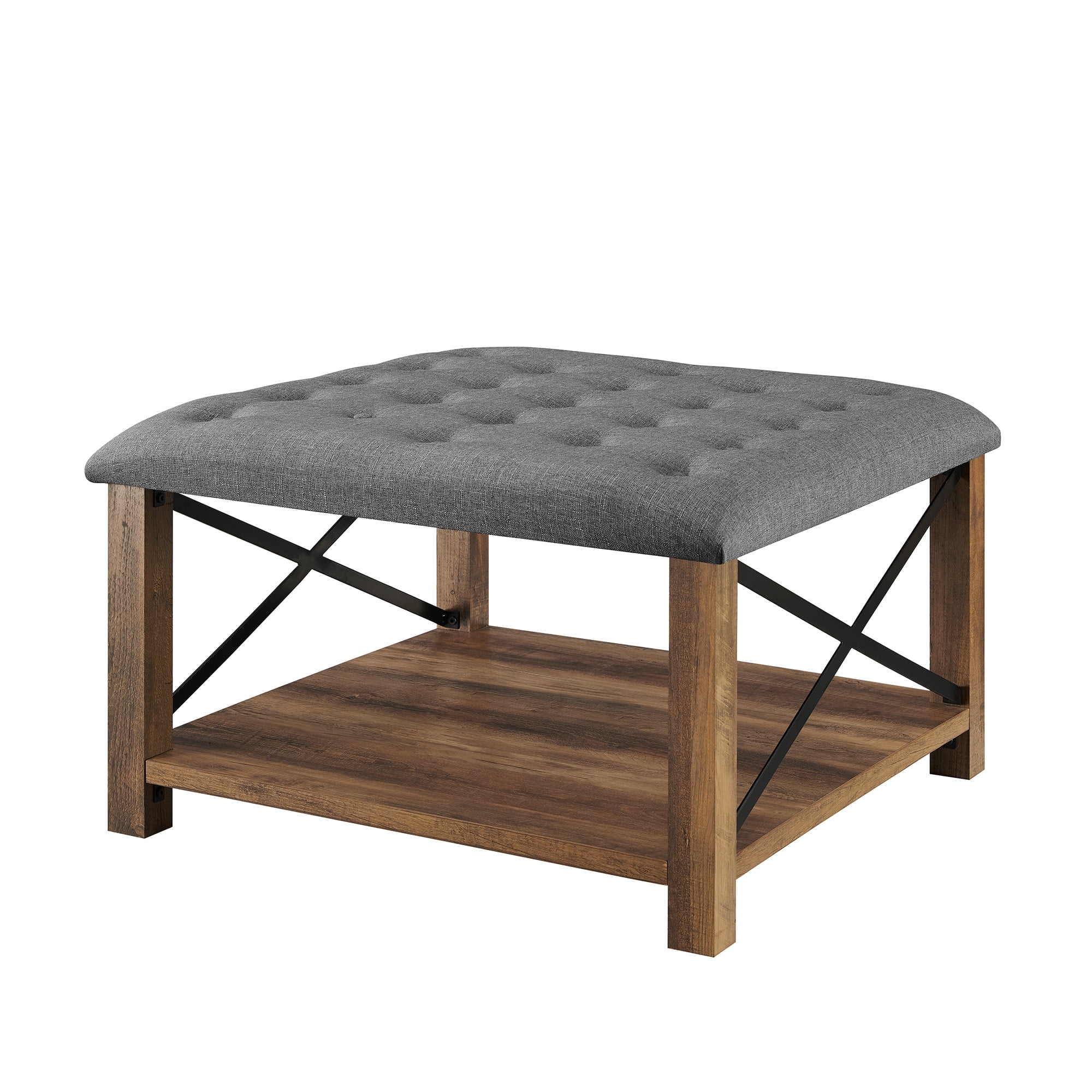 Walker Edison Farmhouse 30" Square Tufted Ottoman - Grey