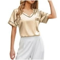 thumbnail image 5 of qolati Pajamas Set for Women Satin Short Sleeve Sleepwear Top and Shorts Soft V Neck Pjs Set Classic 2 Piece Loungewear Matching Outfits, 5 of 8
