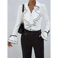 thumbnail image 2 of 2025 Spring and Autumn Women'S Solid Color Casual Ruffled Trumpet Sleeve Shirt Tops White XXL, 2 of 5