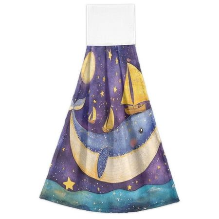 

WOBOGO Sailboat Whale Star Pattern Hand Towel Set of 2 Absorbent for Kitchen and Bathroom With Velcro Hanging Loop 18.2×14in