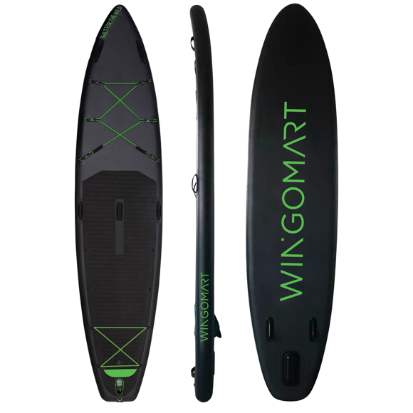 WINGOMART Elite Black 12ft Inflatable Stand Up Paddle Board 12'x30"x6" w/ Premium SUP Accessories & Carry Bag |Wide Stance Bottom Fin for Paddling, Non-Slip Deck |1-2 Person Up to 180kg, 365cm Board