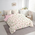 thumbnail image 4 of Manfei Pink Rose Floral Twin Bedding Sets 7-Piece for Kids, Cartoon Boho Flower Bedding Comforter Set, Simple French Style Reversible Sheet Sets, Super Cozy Room Decor, 4 of 8