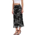 thumbnail image 3 of Asklazy Women’s Chiffon A-Line Maxi Skirt High Waisted Flowy Long Skirt Elastic Waist Business Casual Elegant Skirt for Work Office Daily Wear Summer,Black leave,2XL, 3 of 10