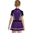 thumbnail image 4 of Sinleey Kids Girls Printed Sequins Tutu Dress Race Car Driver Jumpsuit Racer Checkerboard Dress Purple 6, 4 of 6
