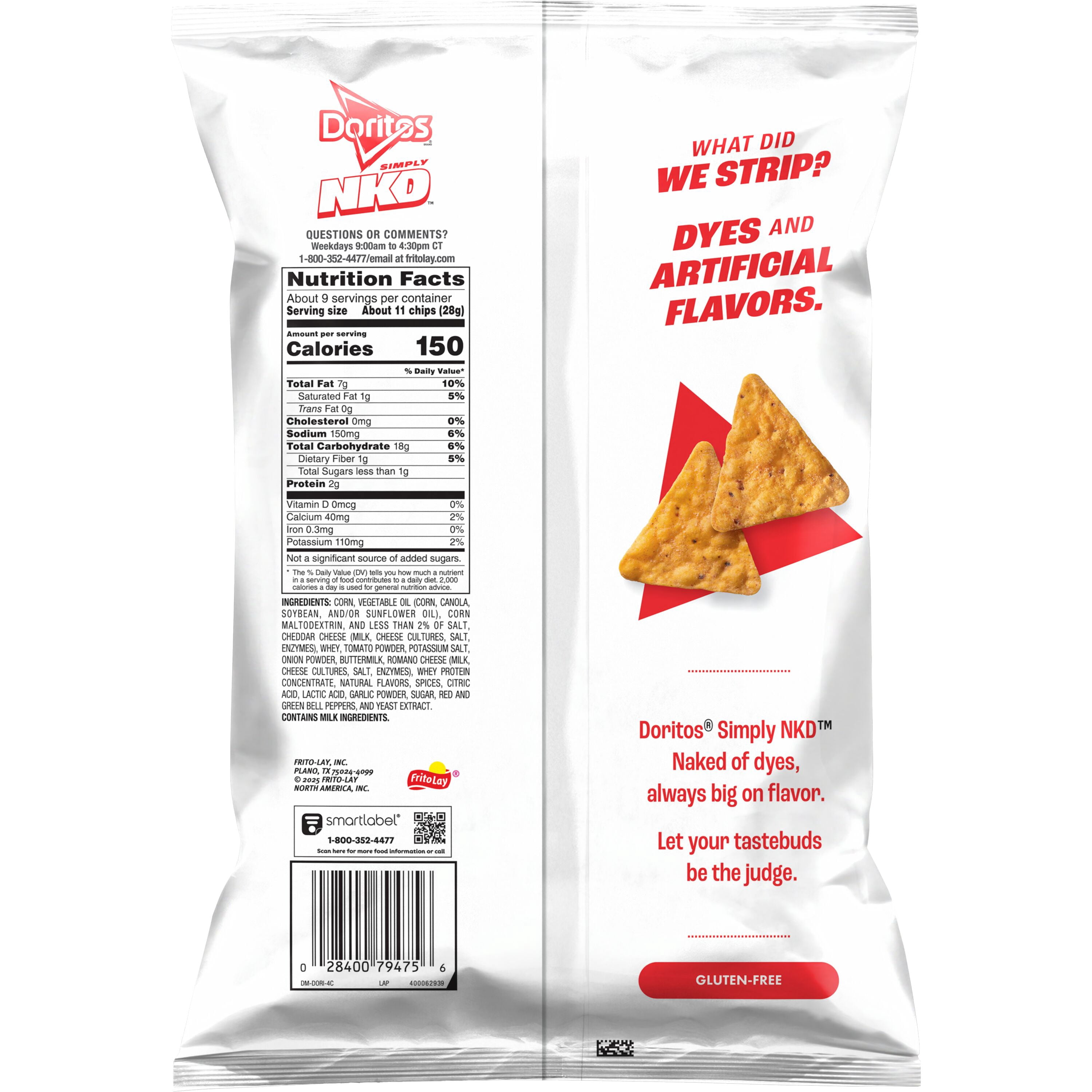 Doritos Simply NKD No Dyes No Artificial Flavors Nacho Cheese Tortilla Chips Bag, 9.25 oz​