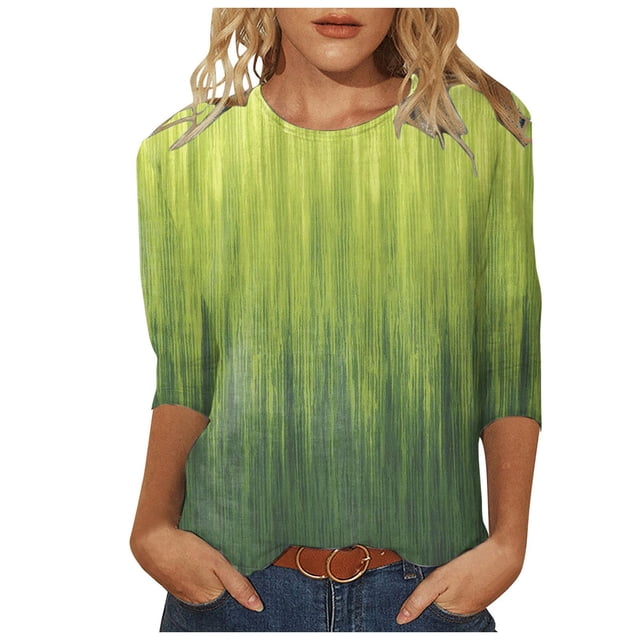 TSADFHJI Chemises de Noël Femmes Chic Hauts pour Femmes Chemises Mi-Longues Manches Trois Quarts Chemises Graphiques T-Shirts T-Shirts Décontractés Hauts Tunique à Col Rond TG Vert