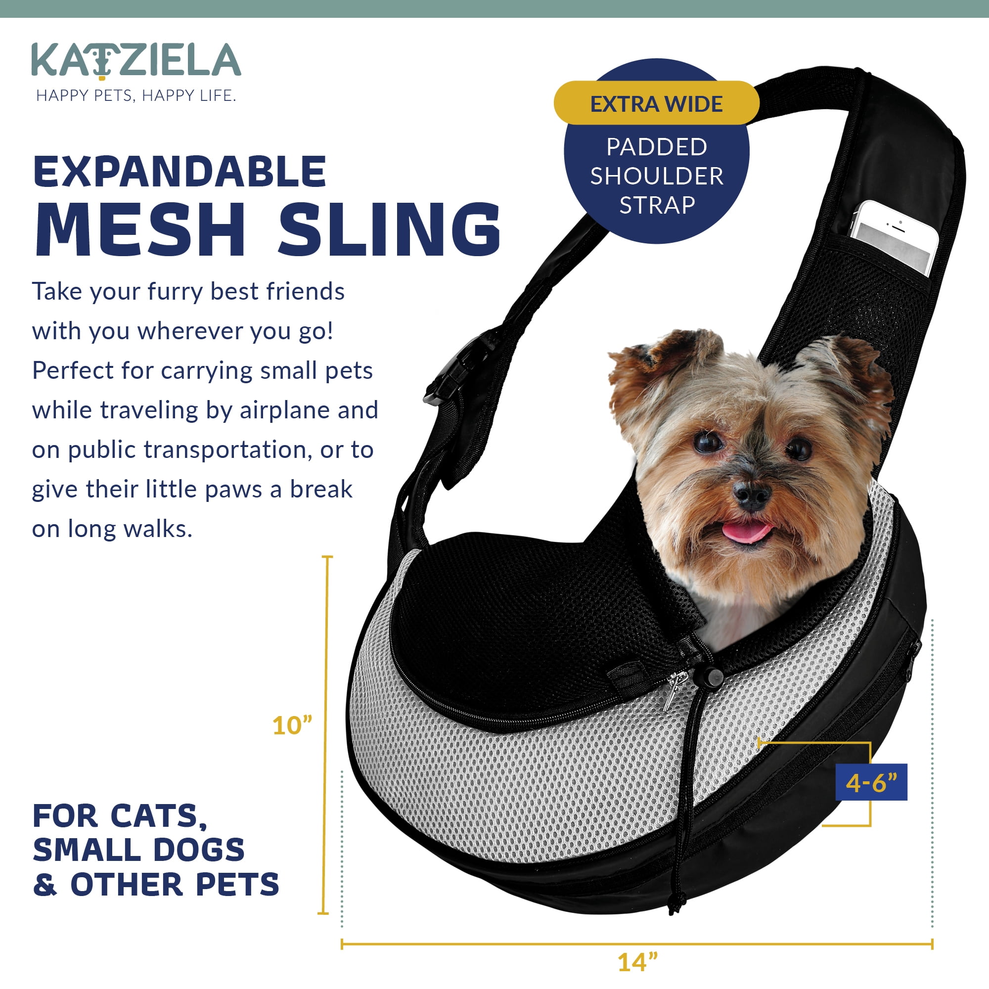 Katziela Pet Carrier Sling Bag for Small Dogs, Puppies and Cats