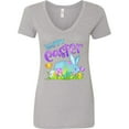 thumbnail image 3 of Inktastic Happy Easter Blue Bunny and Eggs in Grass Women's V-Neck T-Shirt, 3 of 5