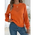 thumbnail image 4 of Long Sleeve Shirts for Women Fall Fashion V Neck Hollow Out Sweaters Trendy Solid Loose Comfy Blouses Orange Color XL, 4 of 10