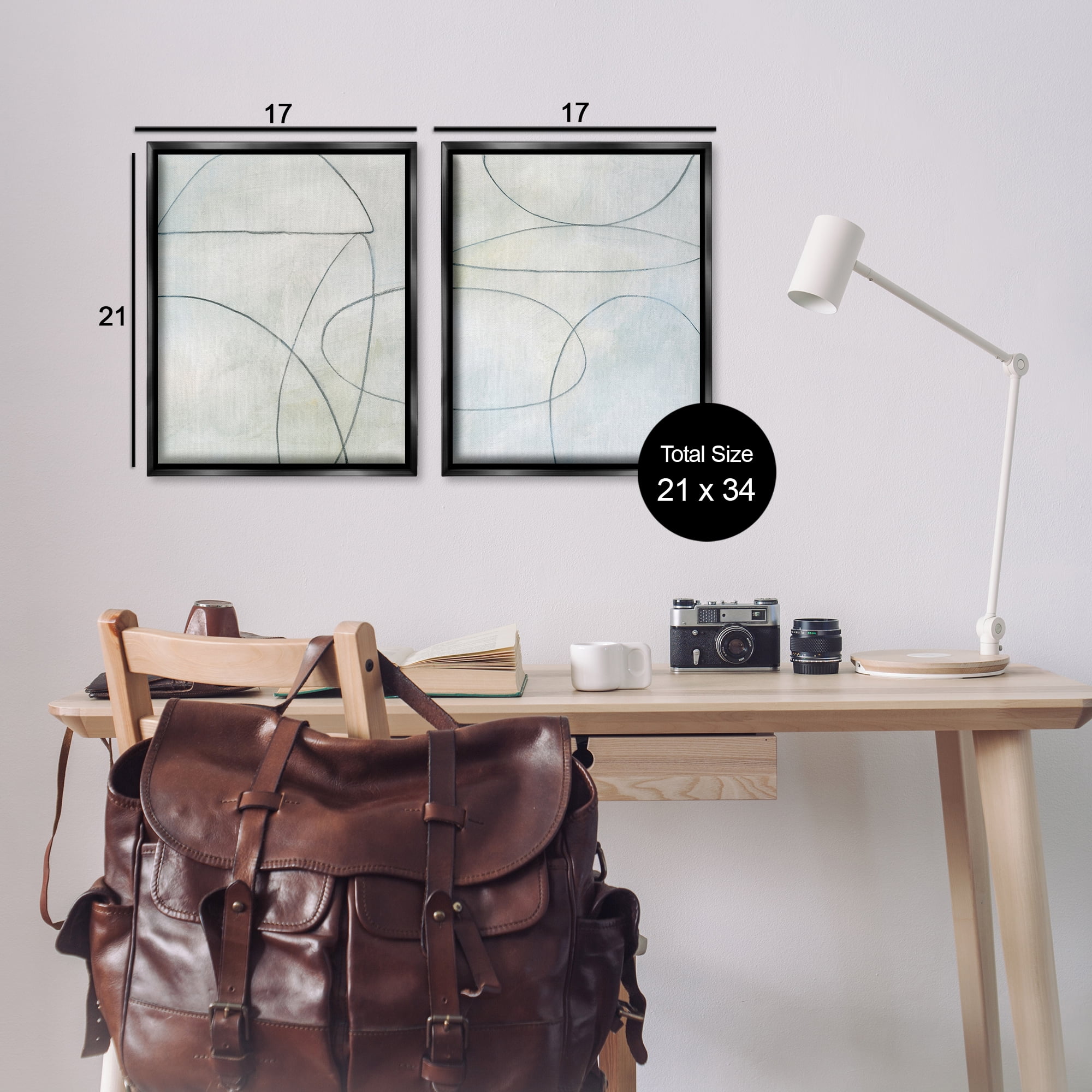 Stupell Industries Simple Abstract Pencil Shapes Abstract Drawing Black Floater Framed Canvas Art Print Wall Art, 17 x 21, Set of 2