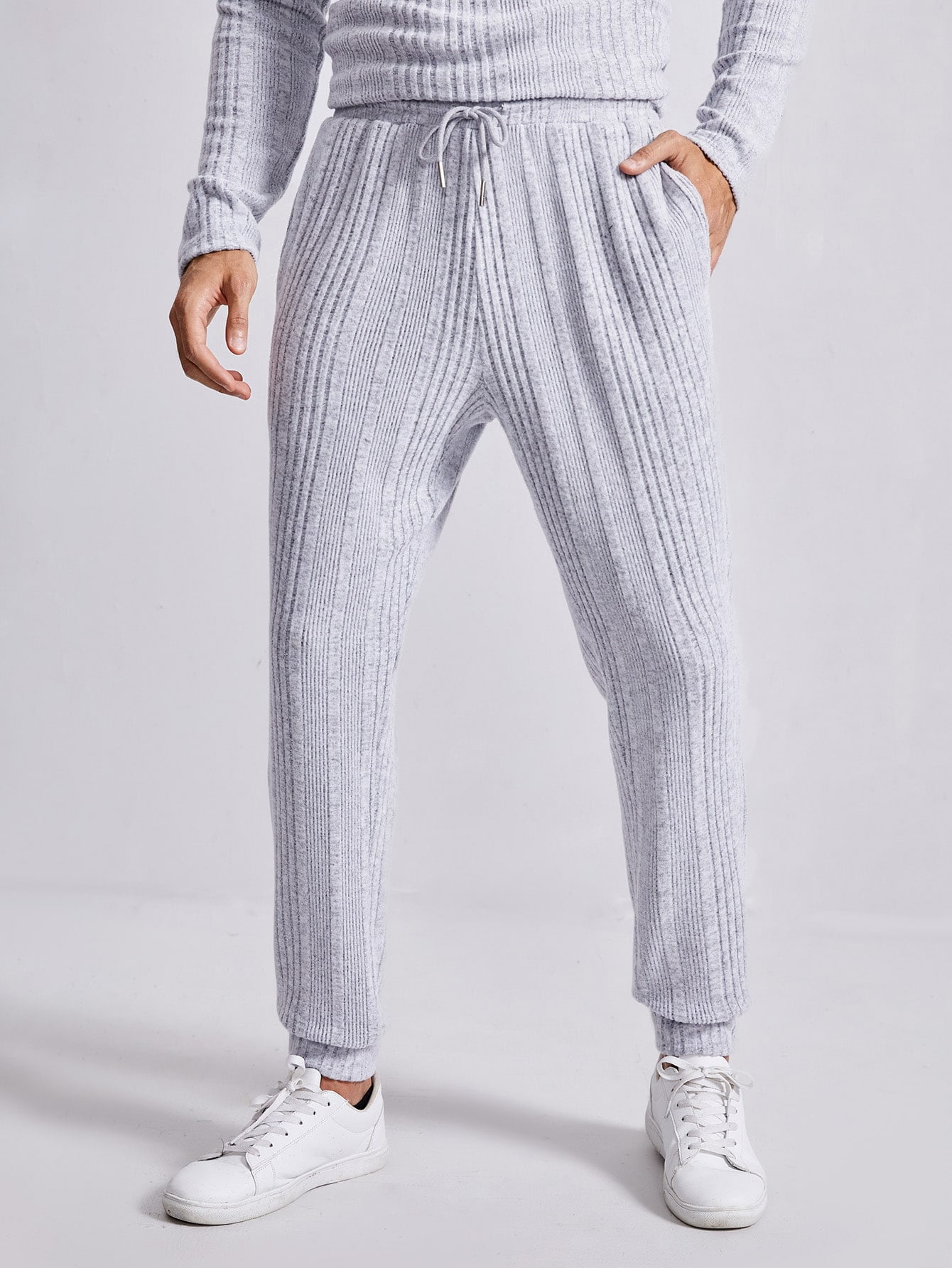 Men Drawstring Waist Rib knit Joggers 