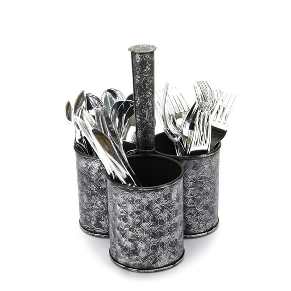Mind Reader Utensil Holder, Silverware Organizer, Caddy, Cutlery Holder, Galvanized Metal, 7" L x 7" W x 9.5" H, Silver