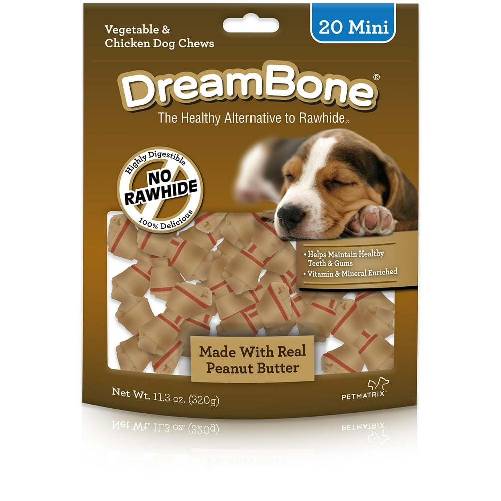 DreamBone Peanut Butter Flavored RawhideFree Dog Chews, Mini, 11.3 Oz