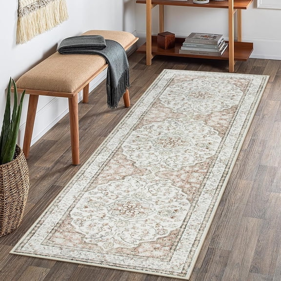 Oriental Kitchen Runner Rug,2x6 Washable Runners for Hallways Non-Slip Bathroom Rug Runner 6ft,Ultra-Thin Soft Indoor Rug Boho Traditional Carpet Runner for Bedroom Laundry Room Terracotta